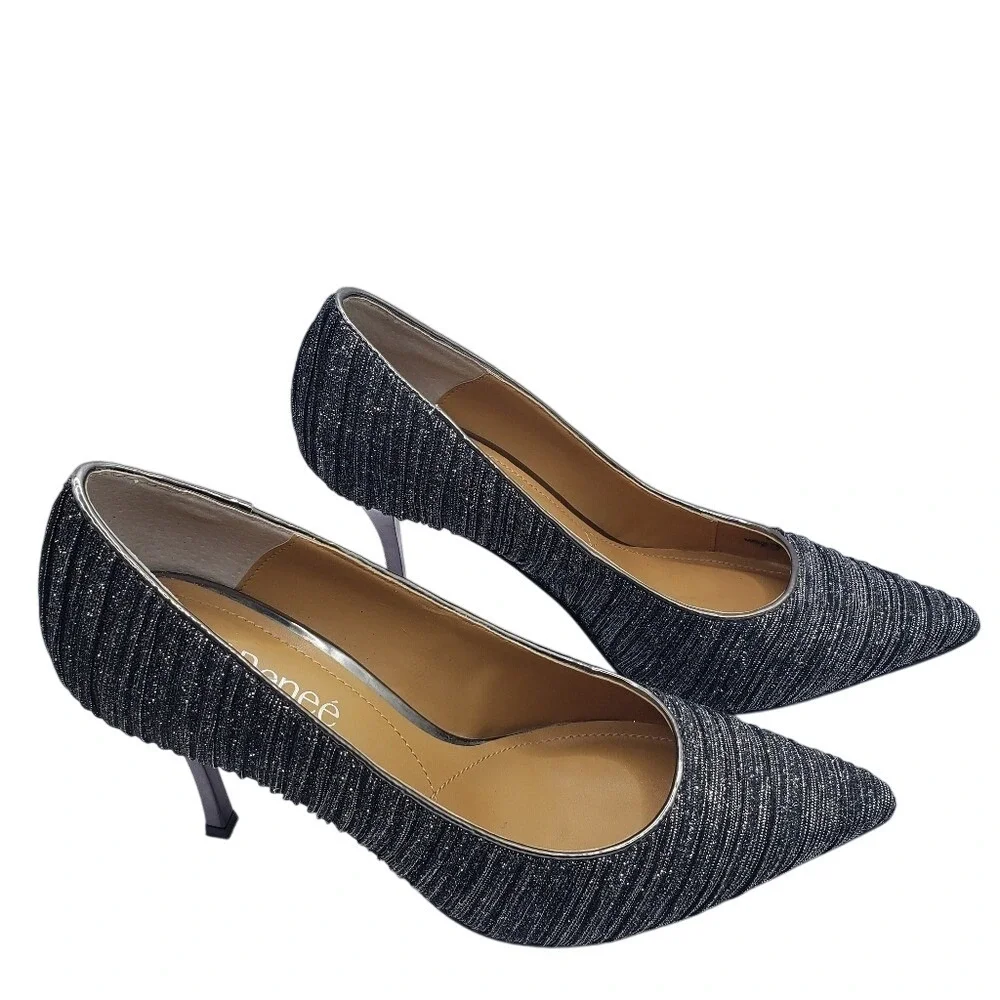 J Renee Pewter Glitter Pointed Stiletto Heel Dress Pumps Womens Shoes Size 8.5‎